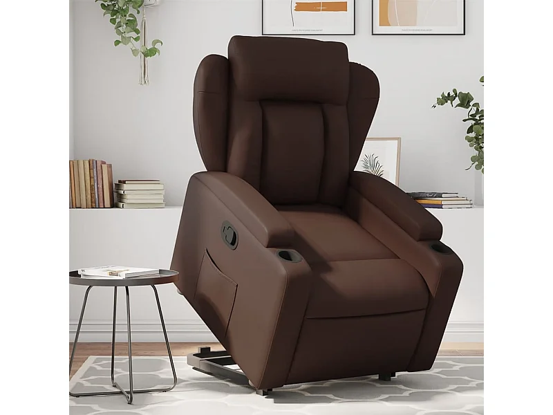 Sillón reclinable elevable cuero sintético marrón