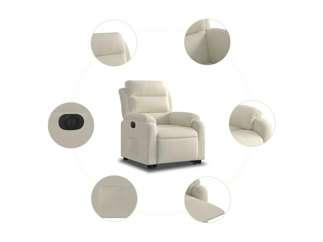 Fauteuil inclinable électrique crème velours