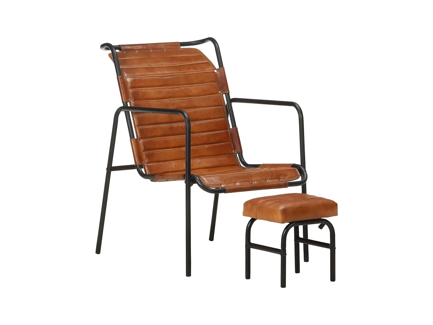 Fauteuil de relaxation avec repose-pied Marron Cuir véritable