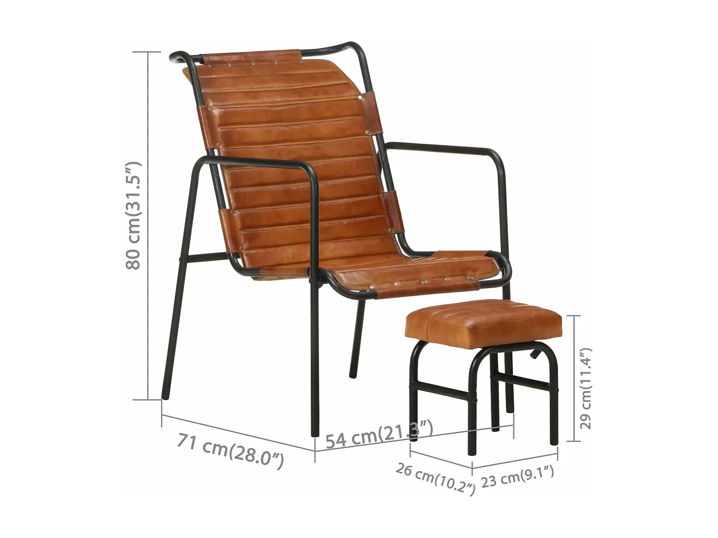 Fauteuil de relaxation avec repose-pied Marron Cuir véritable