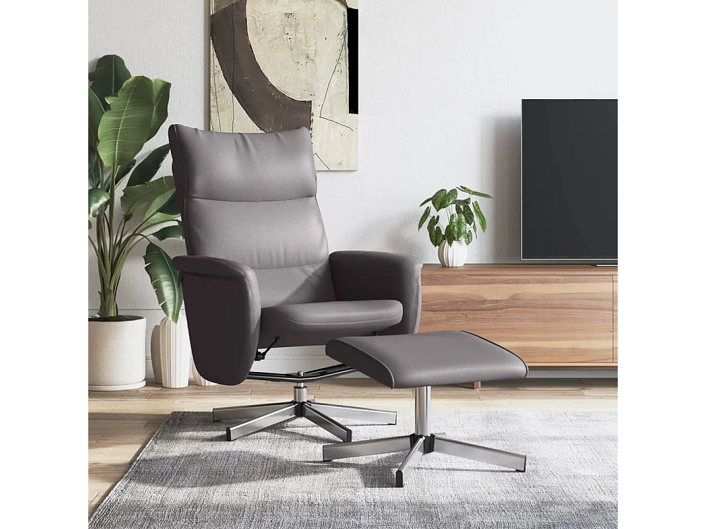Fauteuil inclinable avec repose-pied gris similicuir
