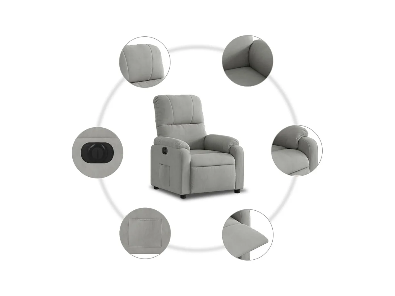 Fauteuil inclinable électrique gris clair tissu microfibre
