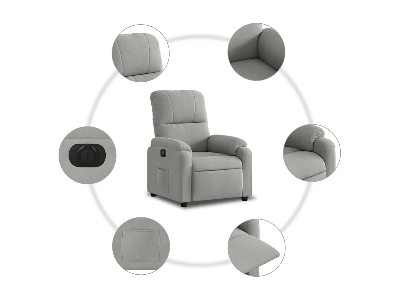 Fauteuil inclinable électrique gris clair tissu microfibre