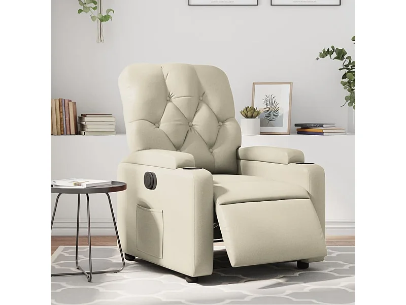 Sillón reclinable eléctrico de cuero sintético crema