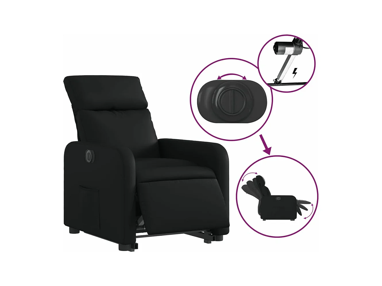 Fauteuil inclinable électrique noir similicuir