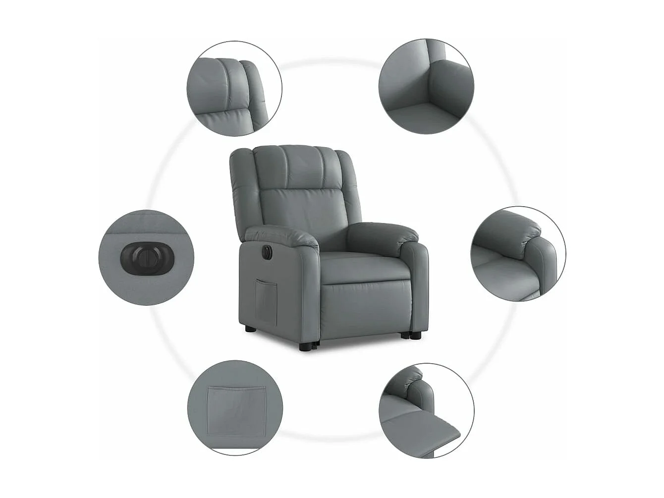 Sillón reclinable elevable eléctrico de cuero sintético gris