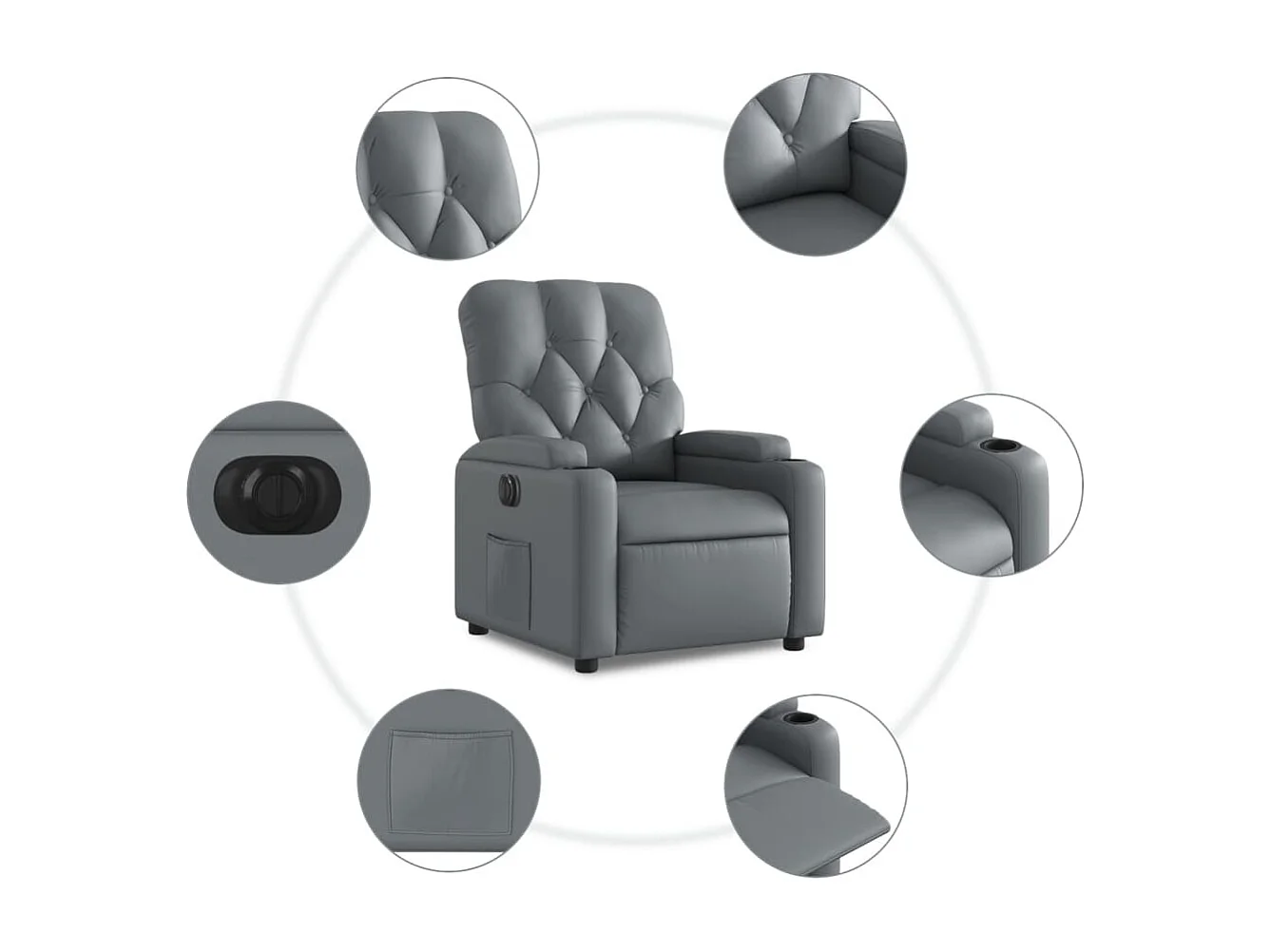 Sillón reclinable eléctrico de cuero sintético gris