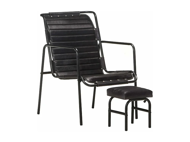 Fauteuil de relaxation avec repose-pied Noir Cuir véritable