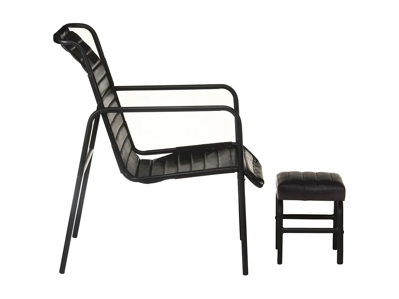 Relaxfauteuil met voetenbankje echt leer zwart