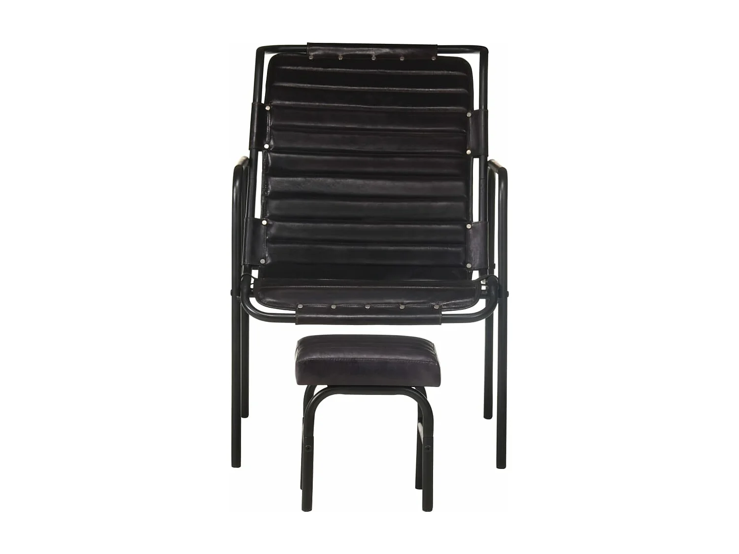 Fauteuil de relaxation avec repose-pied Noir Cuir véritable