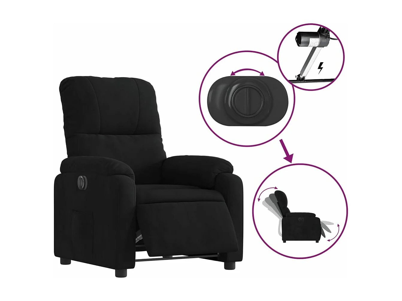 Fauteuil inclinable électrique noir tissu microfibre