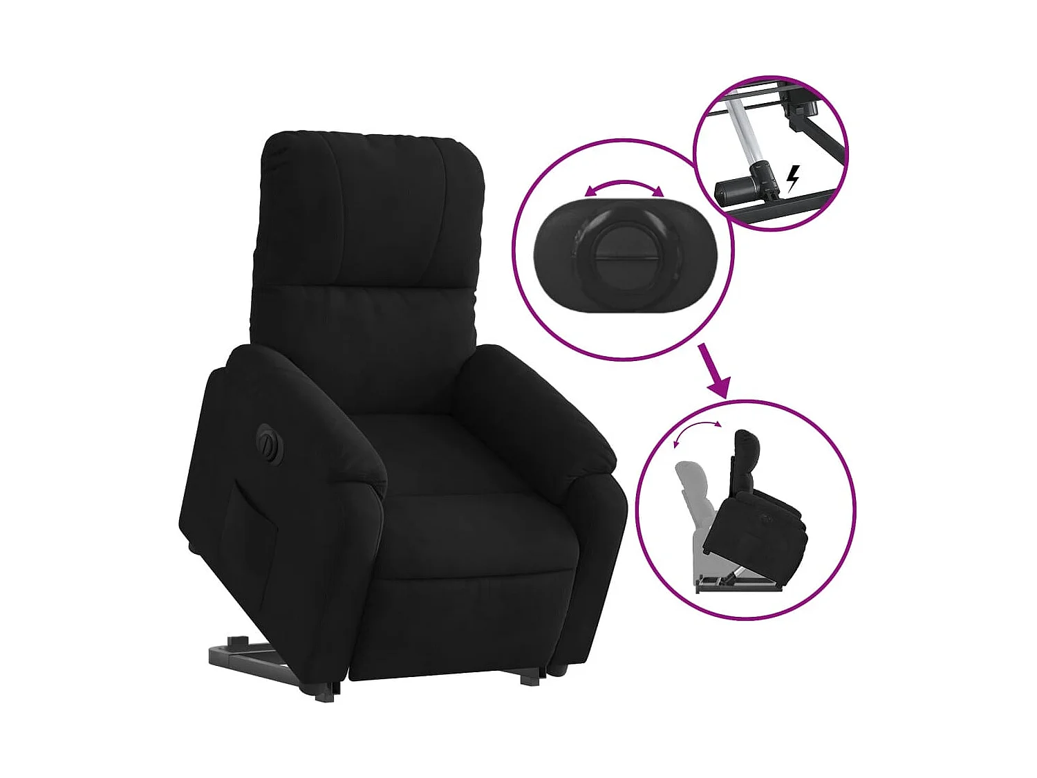 Fauteuil inclinable électrique noir tissu microfibre