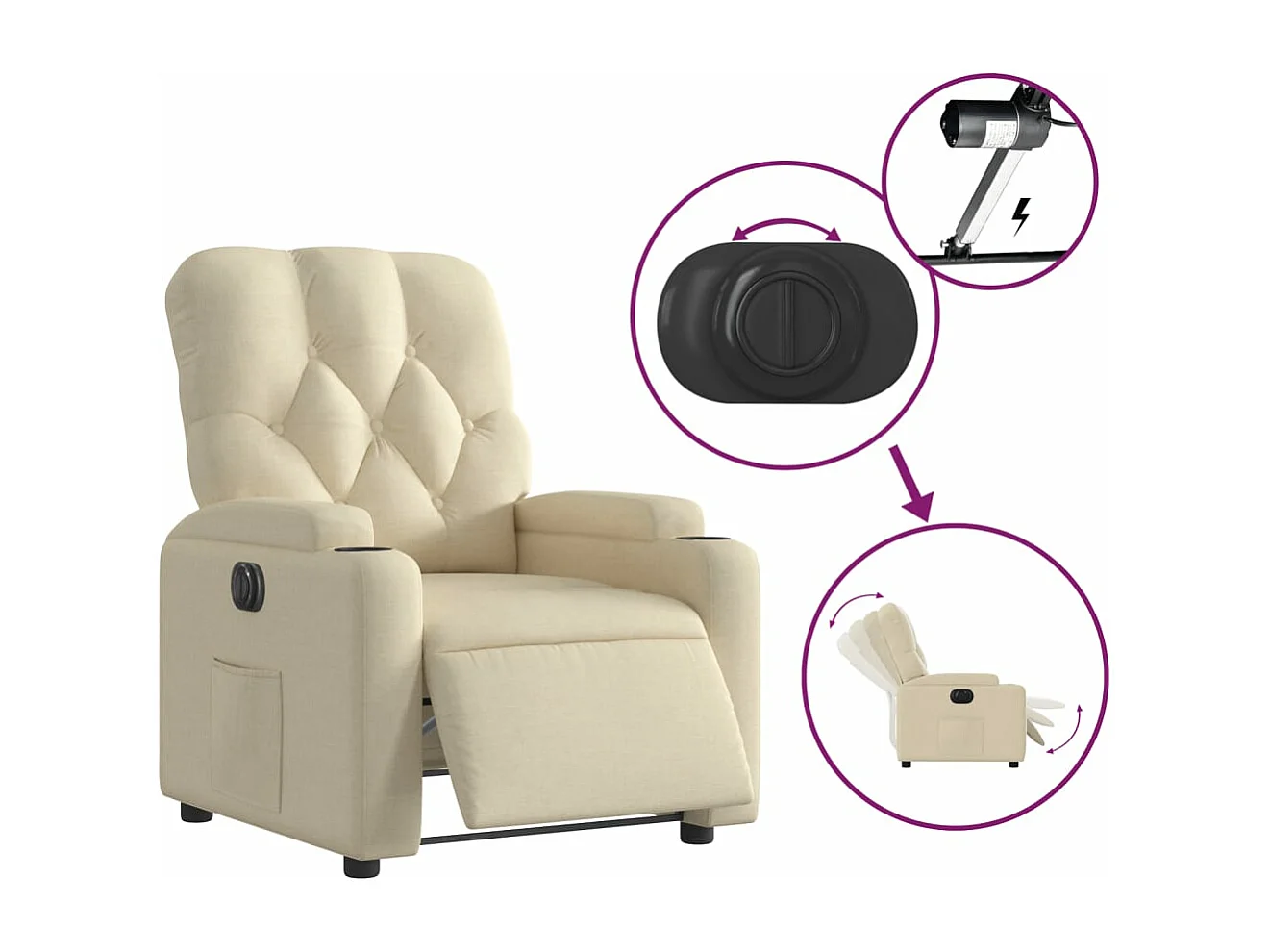 Fauteuil inclinable électrique Crème Tissu