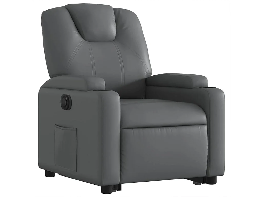Sillón reclinable elevable eléctrico de cuero sintético gris