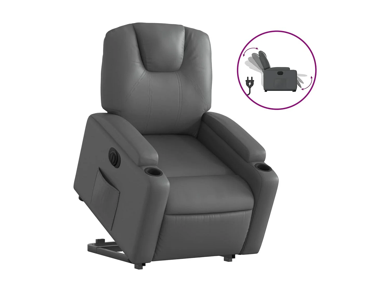 Sillón reclinable elevable eléctrico de cuero sintético gris