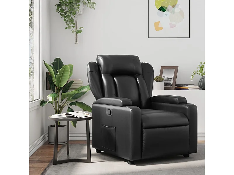 Fauteuil Relax Design Noir Avec Coussin Lombaire - Pieds Métalliques - Rembourrage Confortable - Capacité 120 Kg - ML-Design