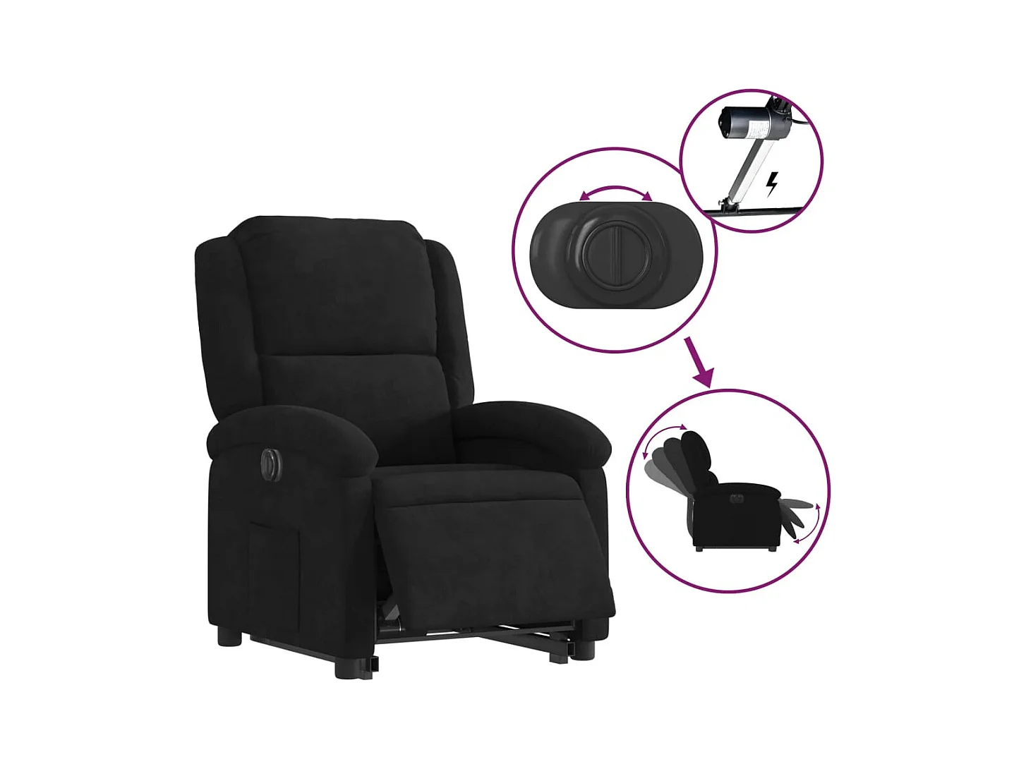 Sillón eléctrico reclinable elevable de terciopelo negro
