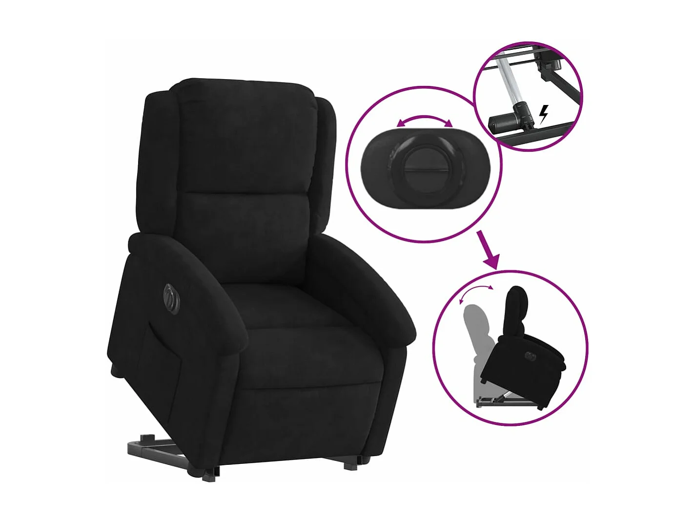 Sillón eléctrico reclinable elevable de terciopelo negro