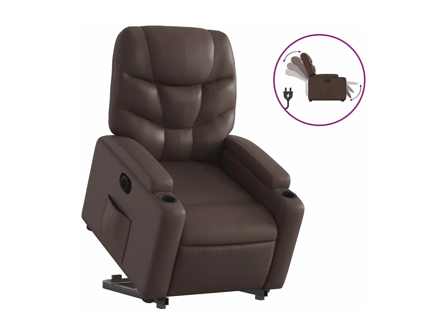 Sillón reclinable elevable eléctrico de cuero sintético marrón