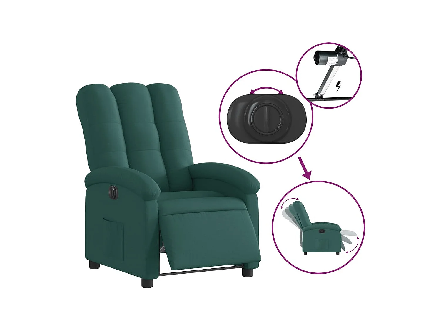 Fauteuil inclinable électrique Vert foncé Tissu