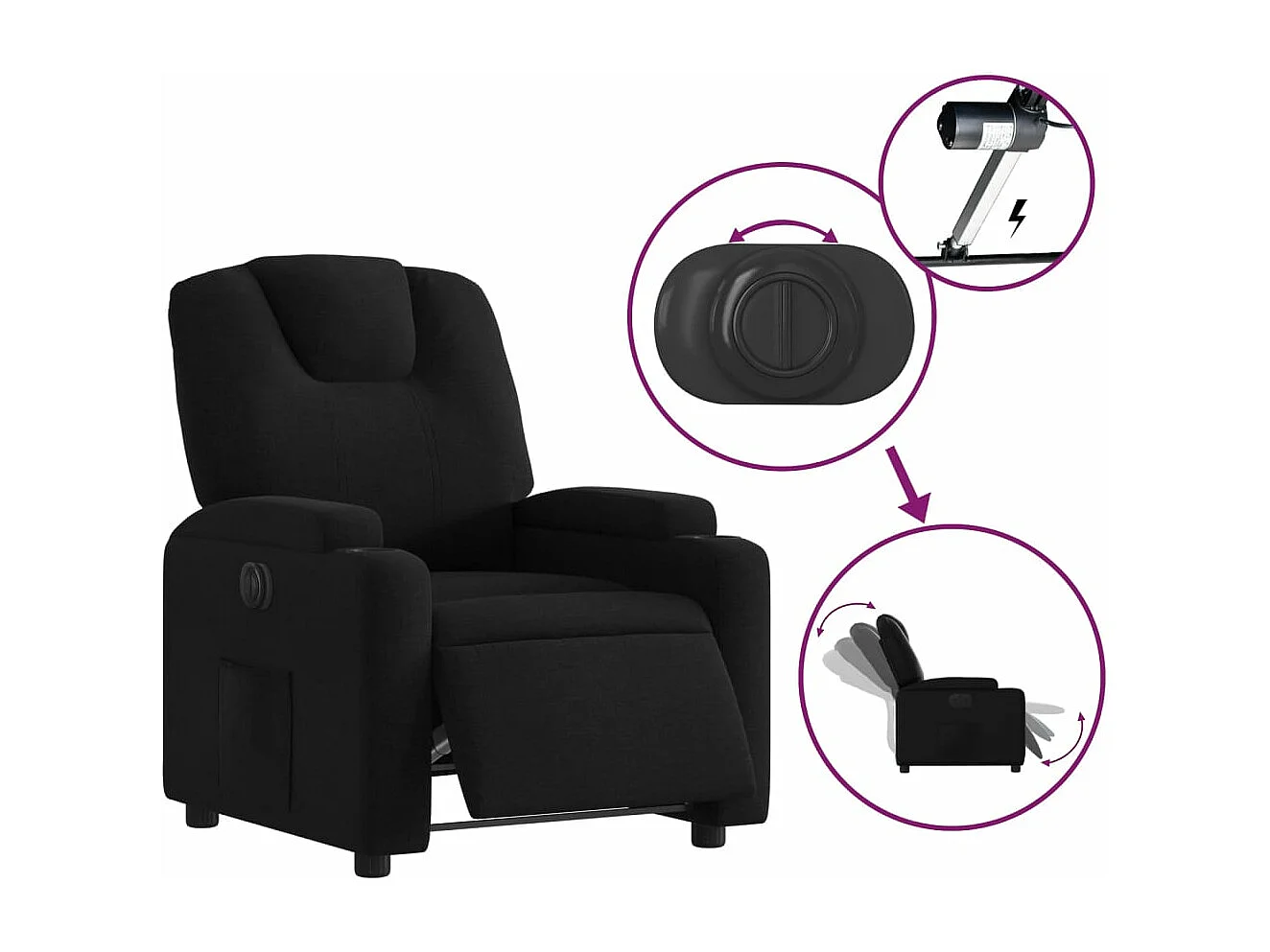 Fauteuil inclinable électrique Noir Tissu