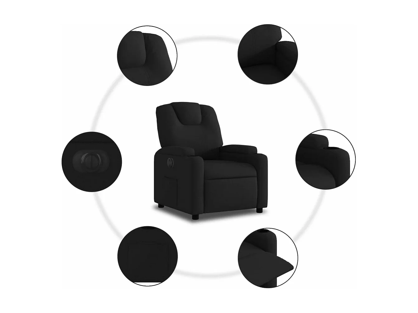 Sillón reclinable eléctrico de tela negro