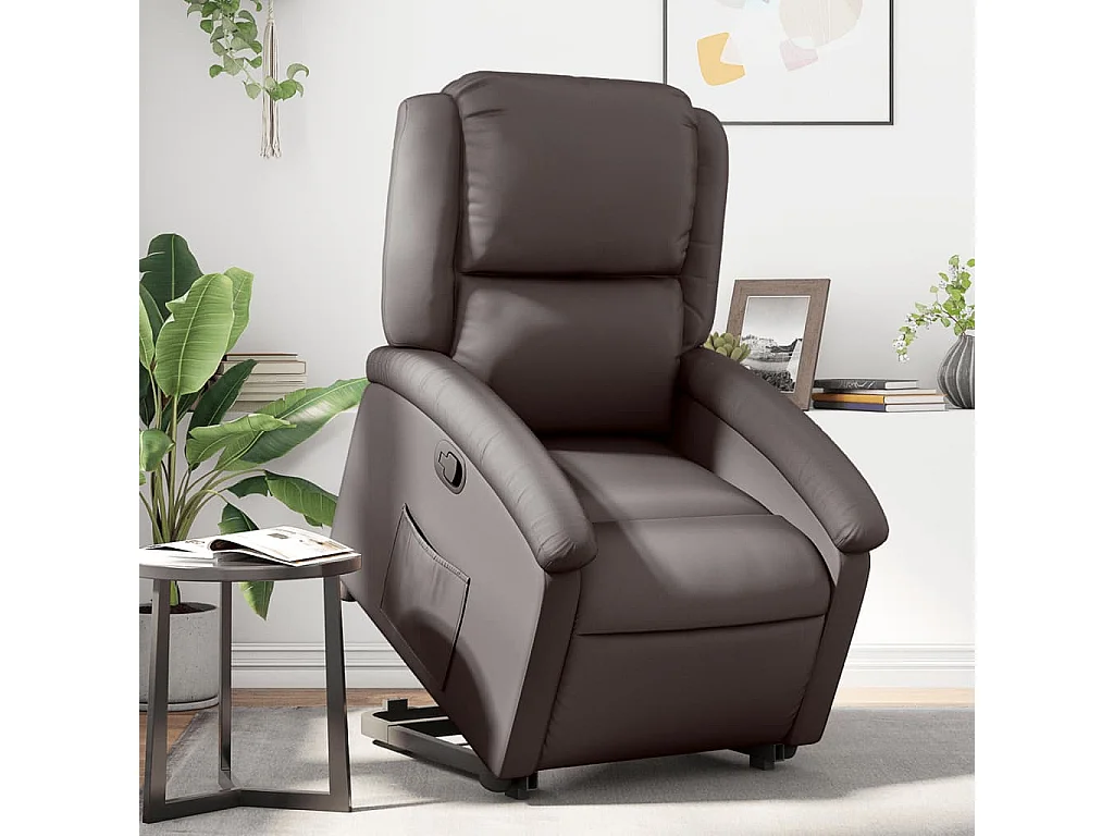 Fauteuil inclinable marron foncé cuir véritable
