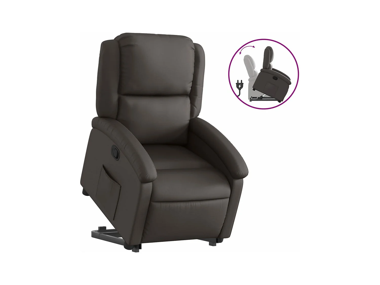 Fauteuil inclinable marron foncé cuir véritable