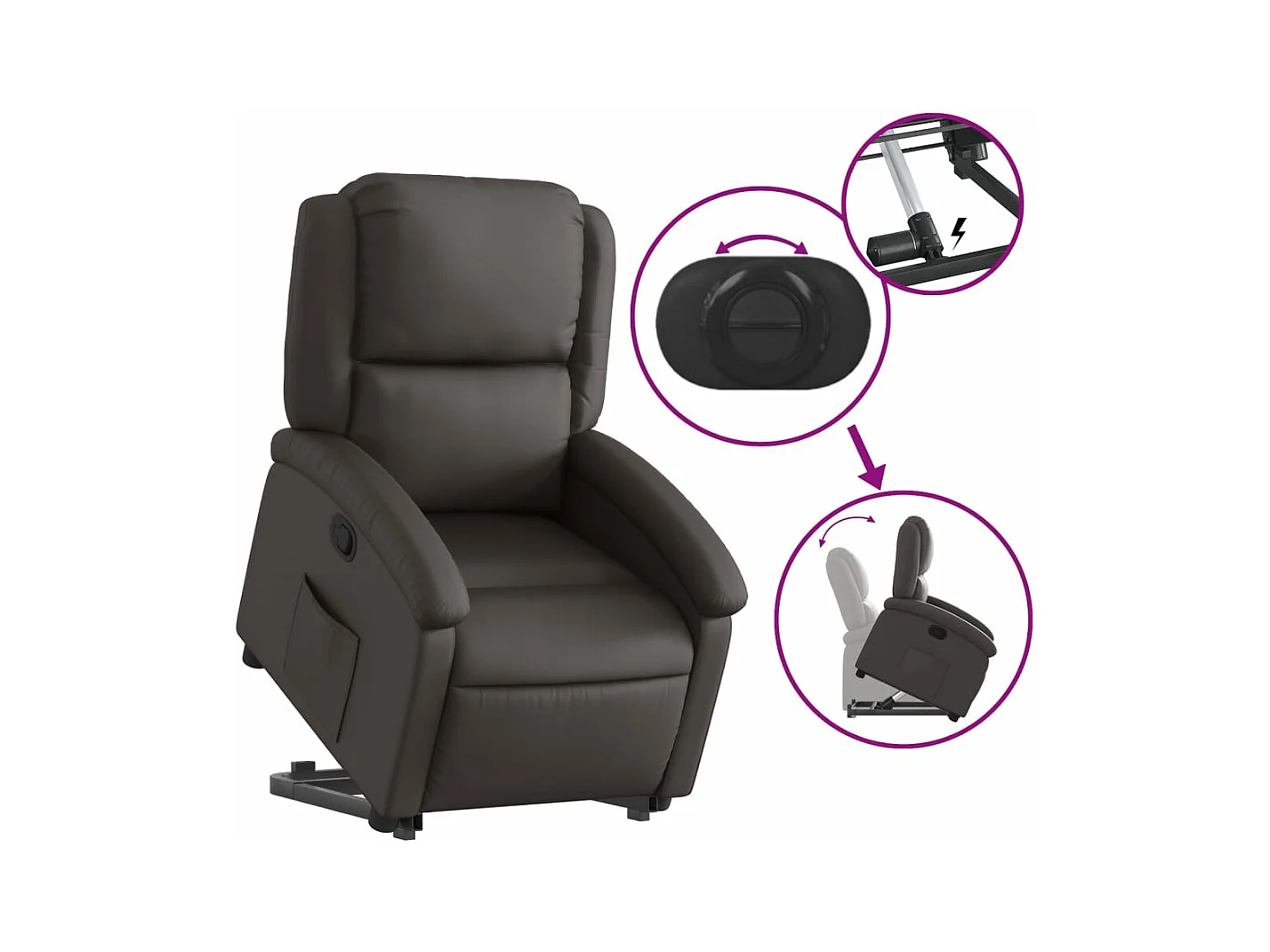 Fauteuil inclinable marron foncé cuir véritable