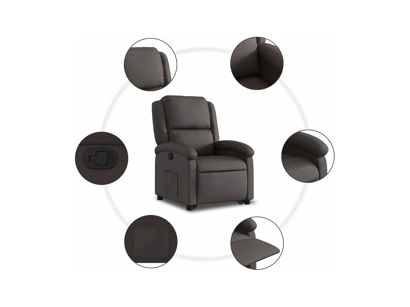 Fauteuil inclinable marron foncé cuir véritable