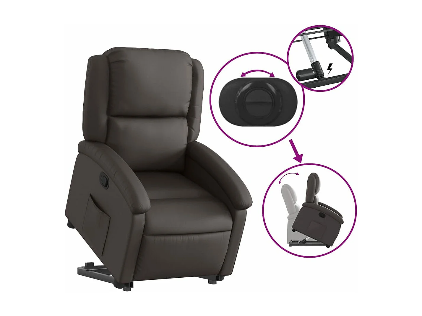 Fauteuil inclinable marron foncé cuir véritable