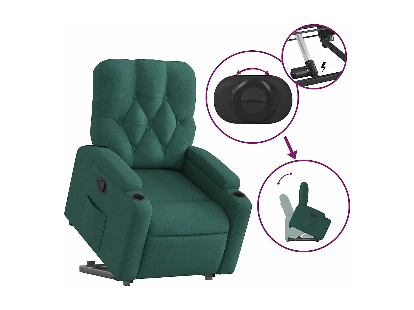 Sillón reclinable elevable tela verde oscuro