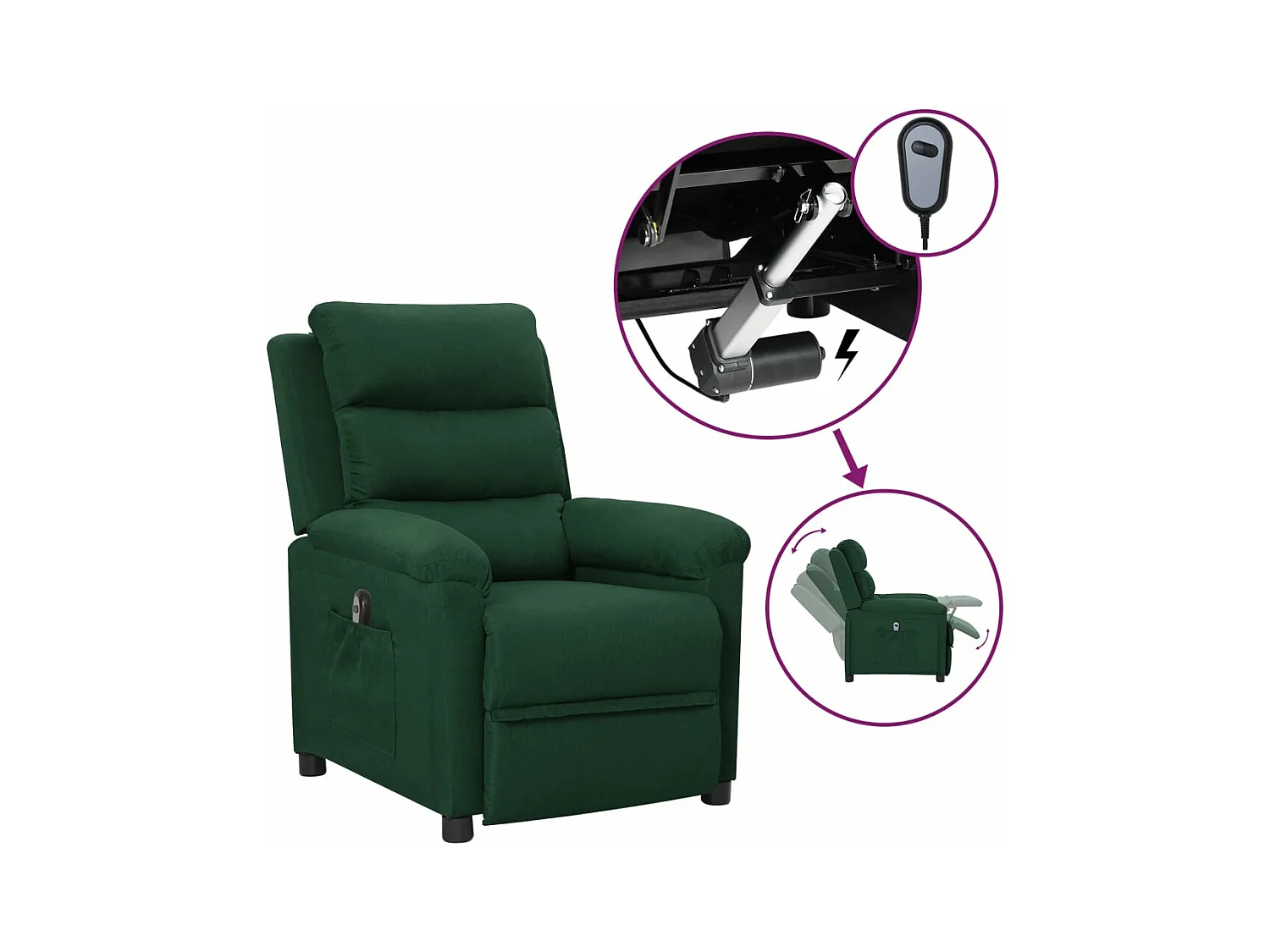 Fauteuil inclinable électrique Vert foncé Tissu