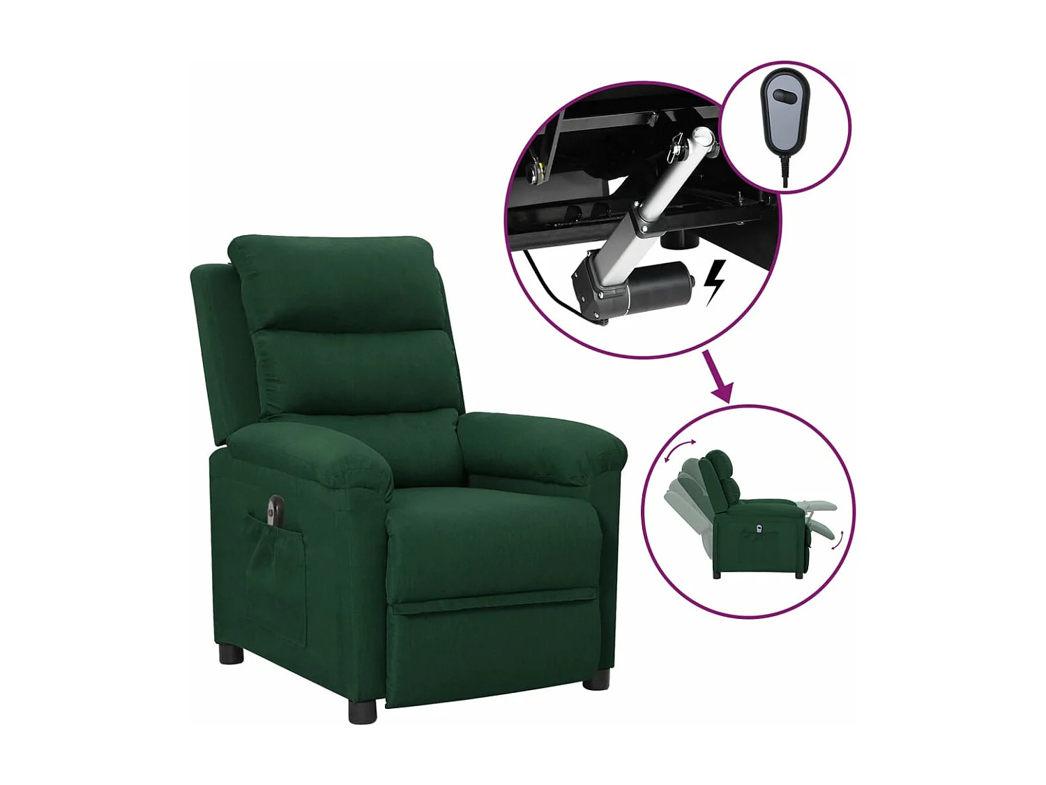 Fauteuil inclinable électrique Vert foncé Tissu