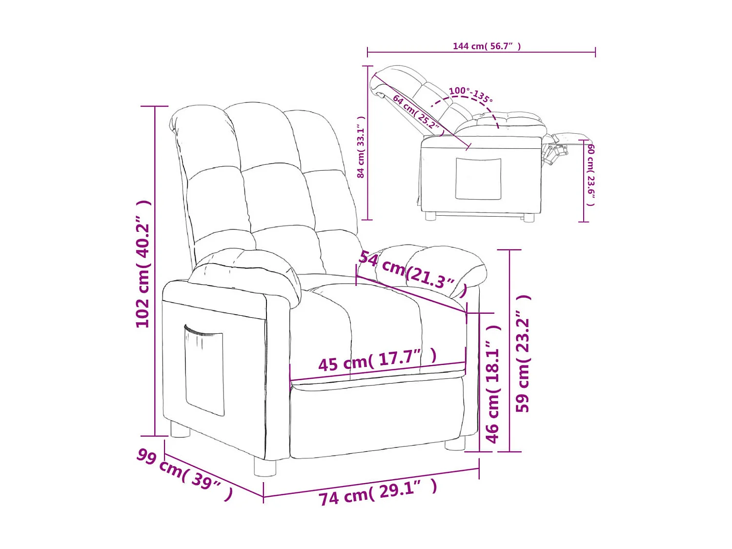 Fauteuil verstelbaar stof lichtgrijs