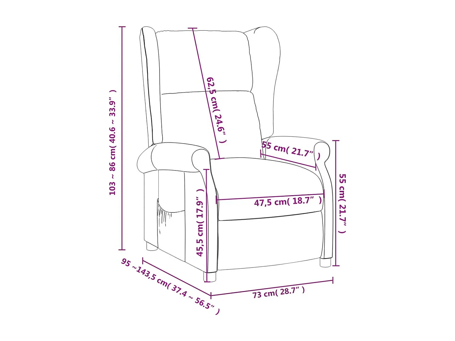Fauteuil verstelbaar stof crèmekleurig