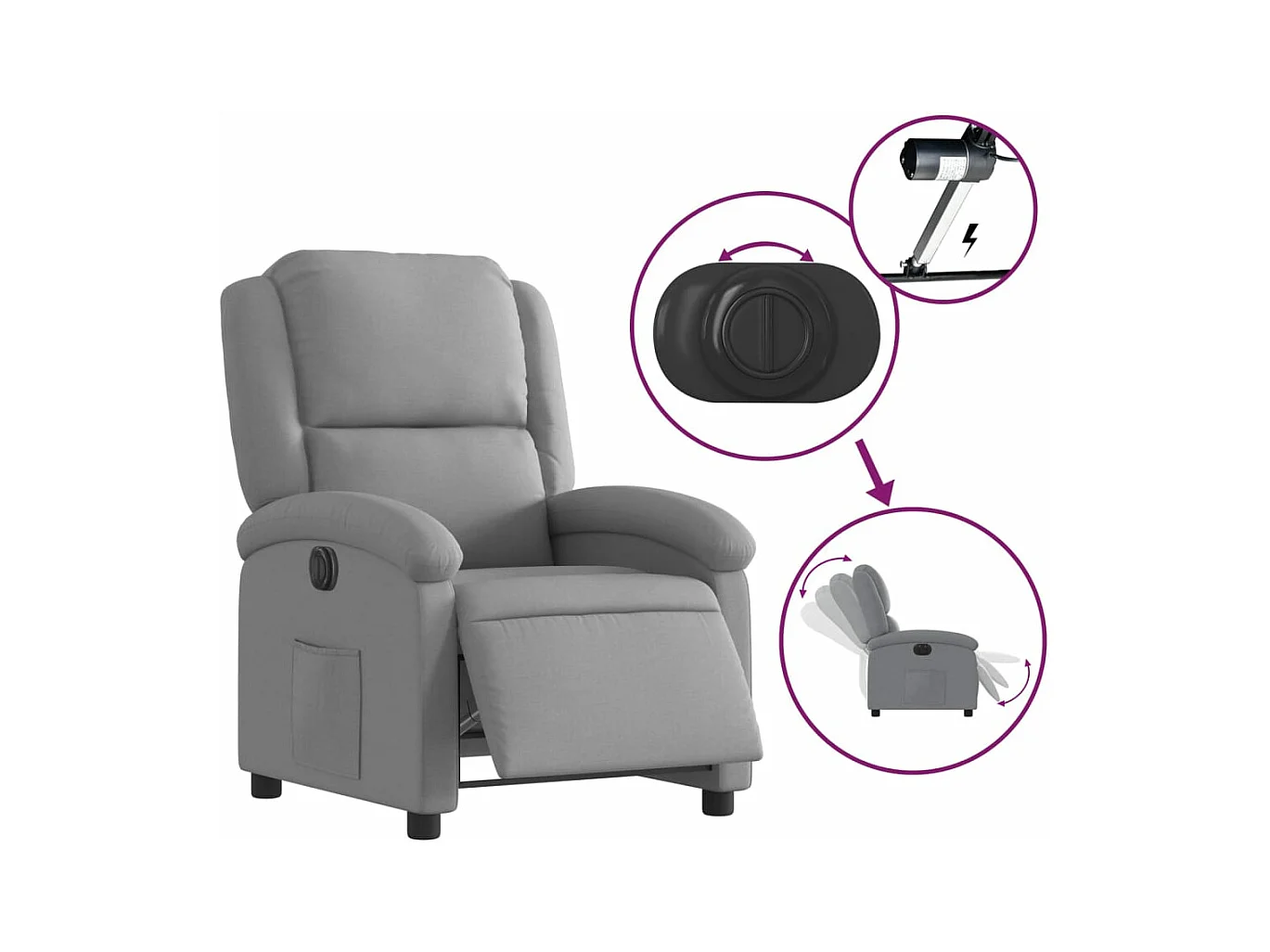 Fauteuil inclinable électrique Gris clair Tissu