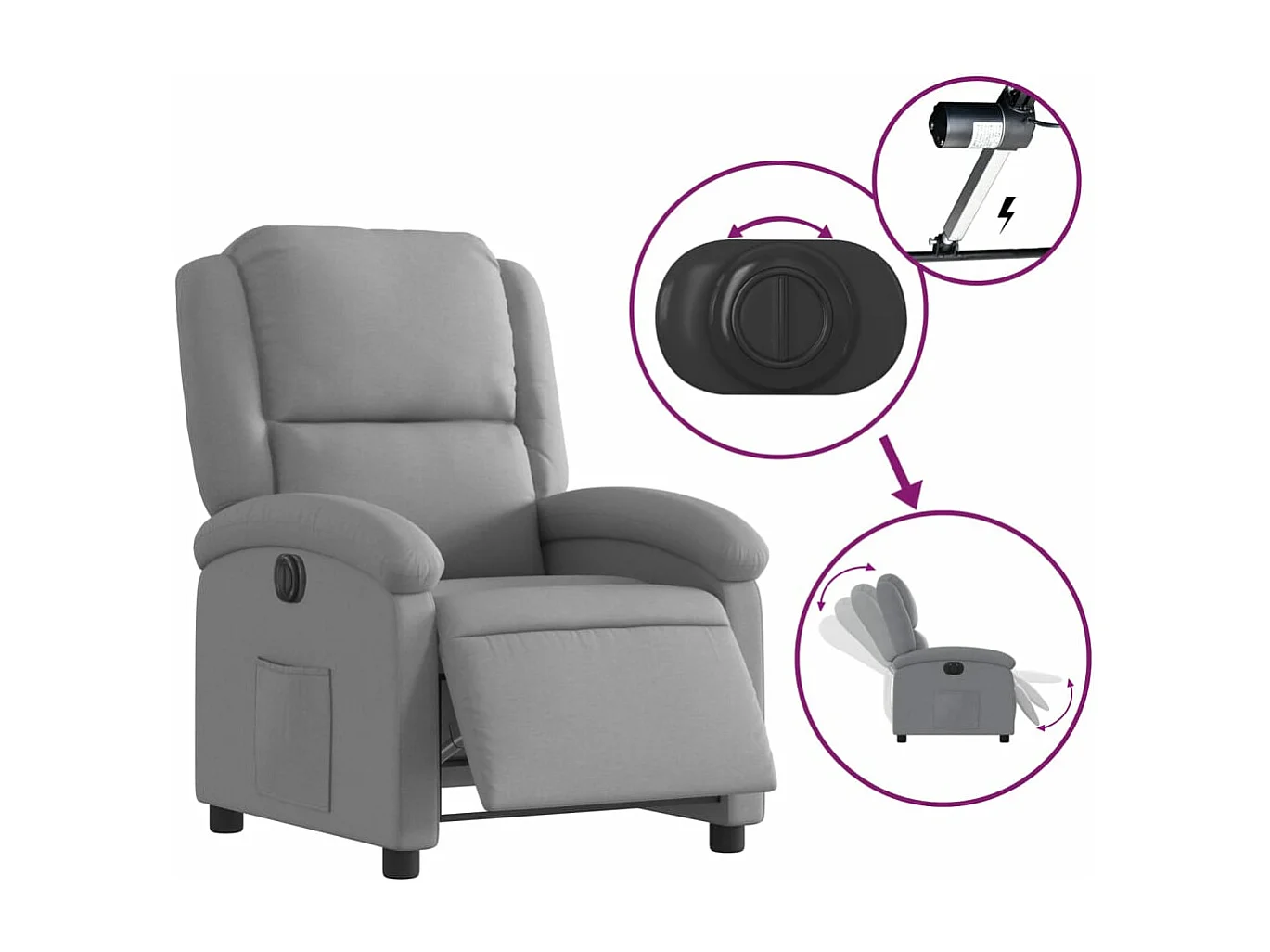 Fauteuil inclinable électrique Gris clair Tissu