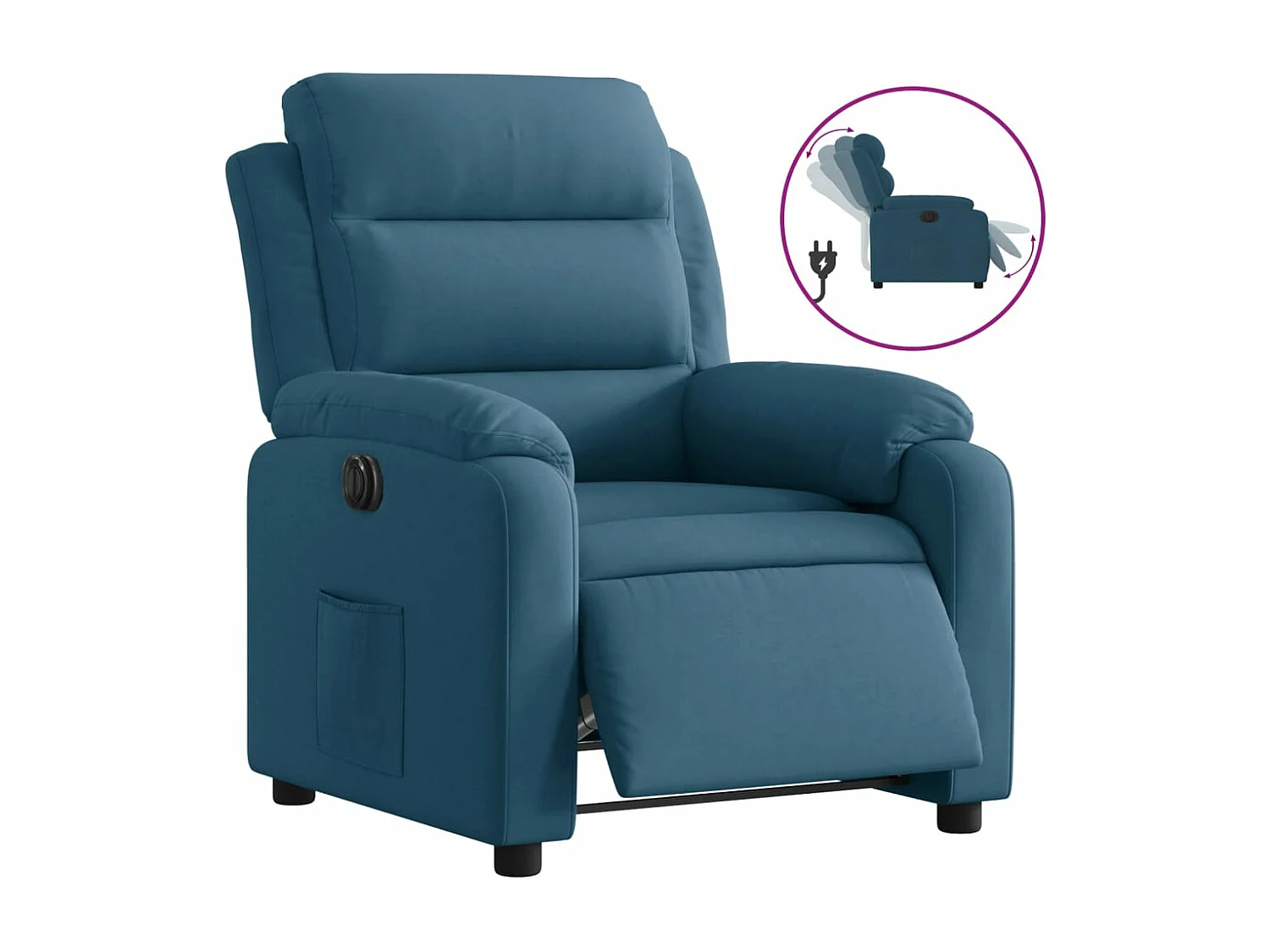 Sillón reclinable eléctrico terciopelo azul