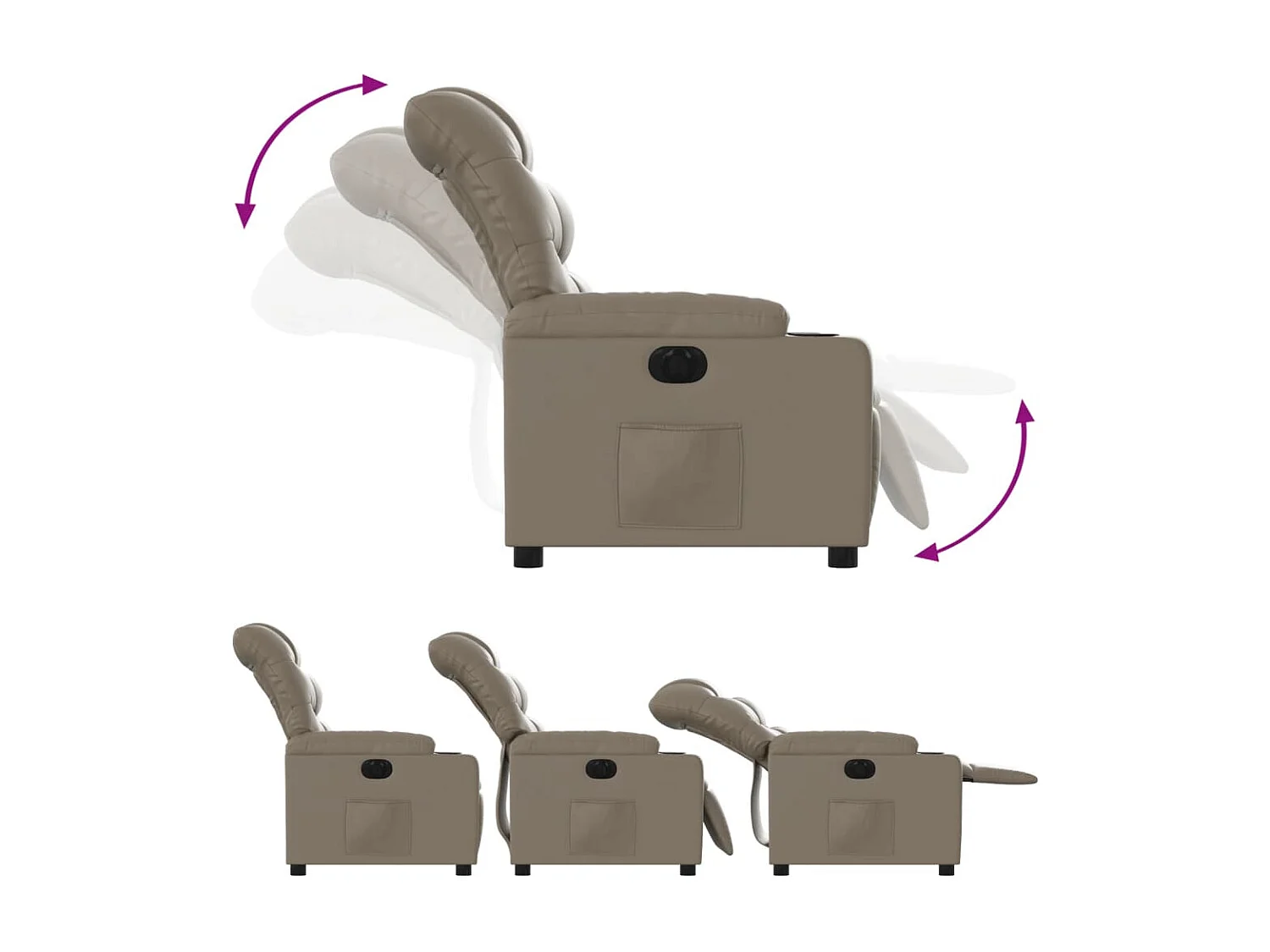 Sillón reclinable eléctrico de cuero sintético color capuchino