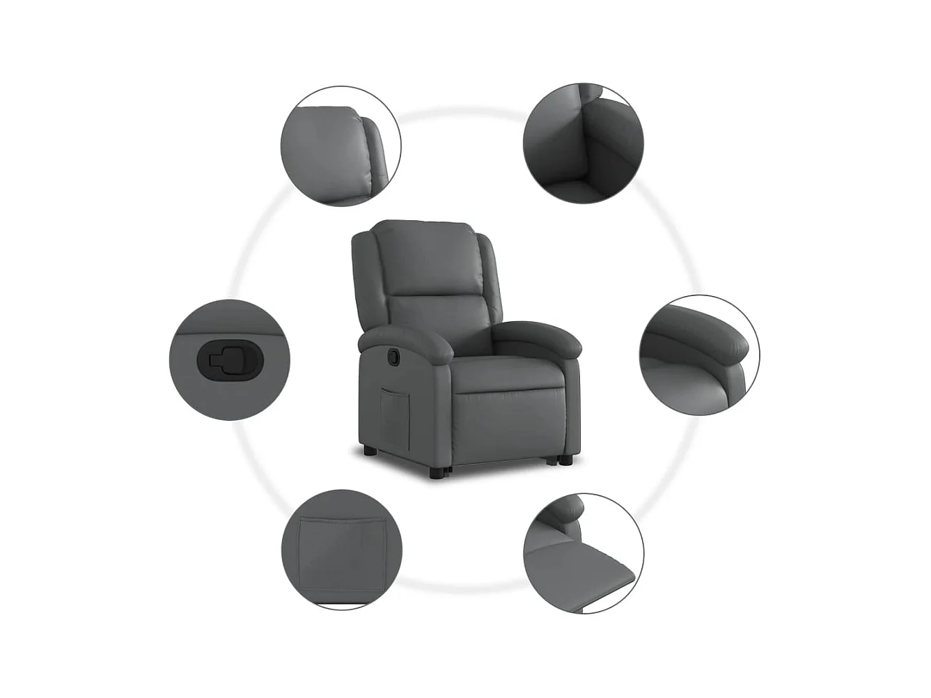 Sillón reclinable elevable cuero artificial gris