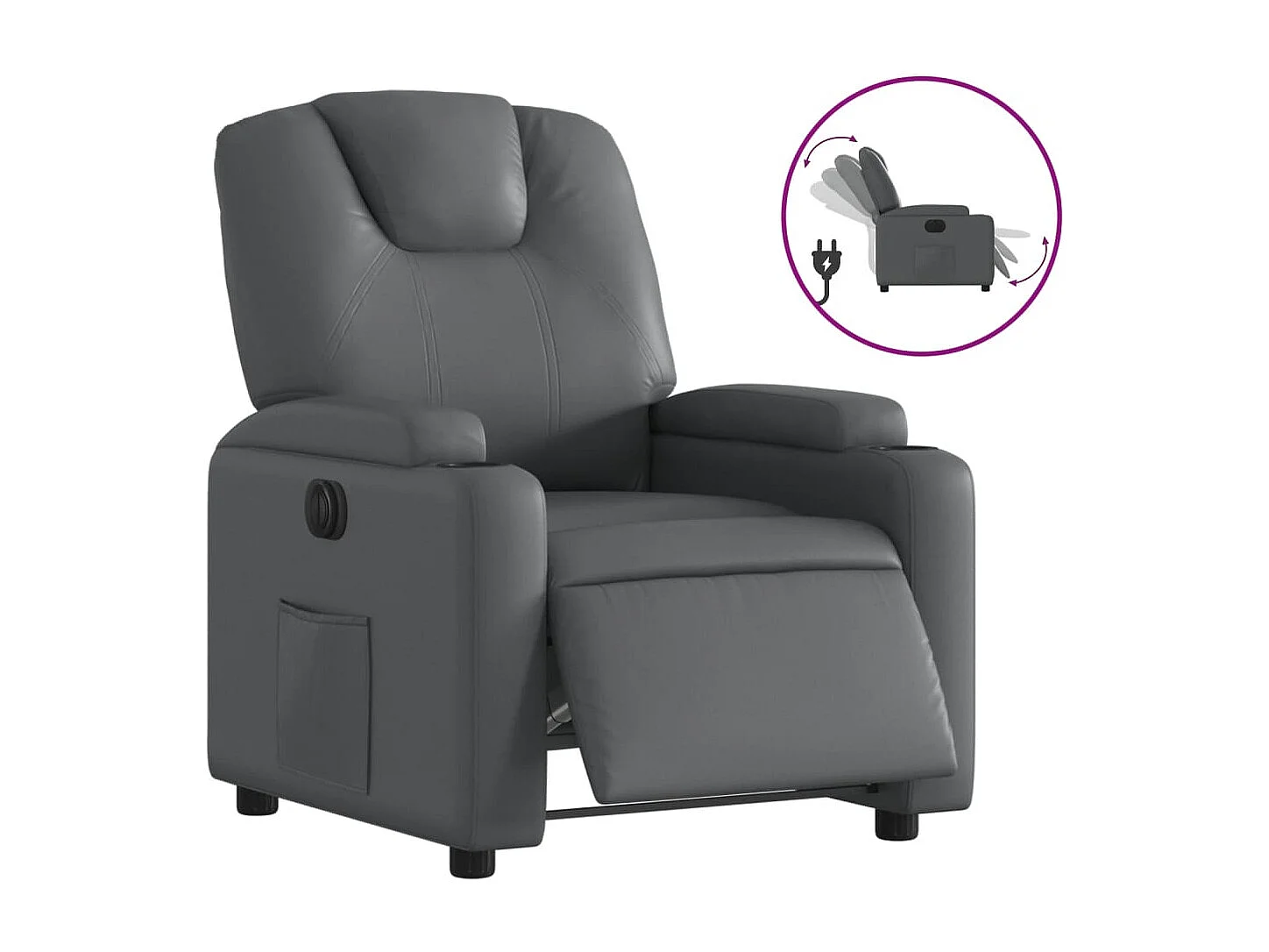 Sillón reclinable eléctrico de cuero sintético gris