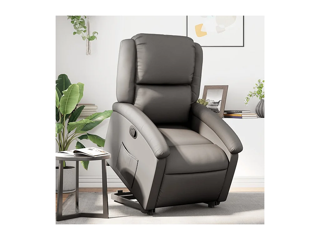 Fauteuil inclinable gris cuir véritable