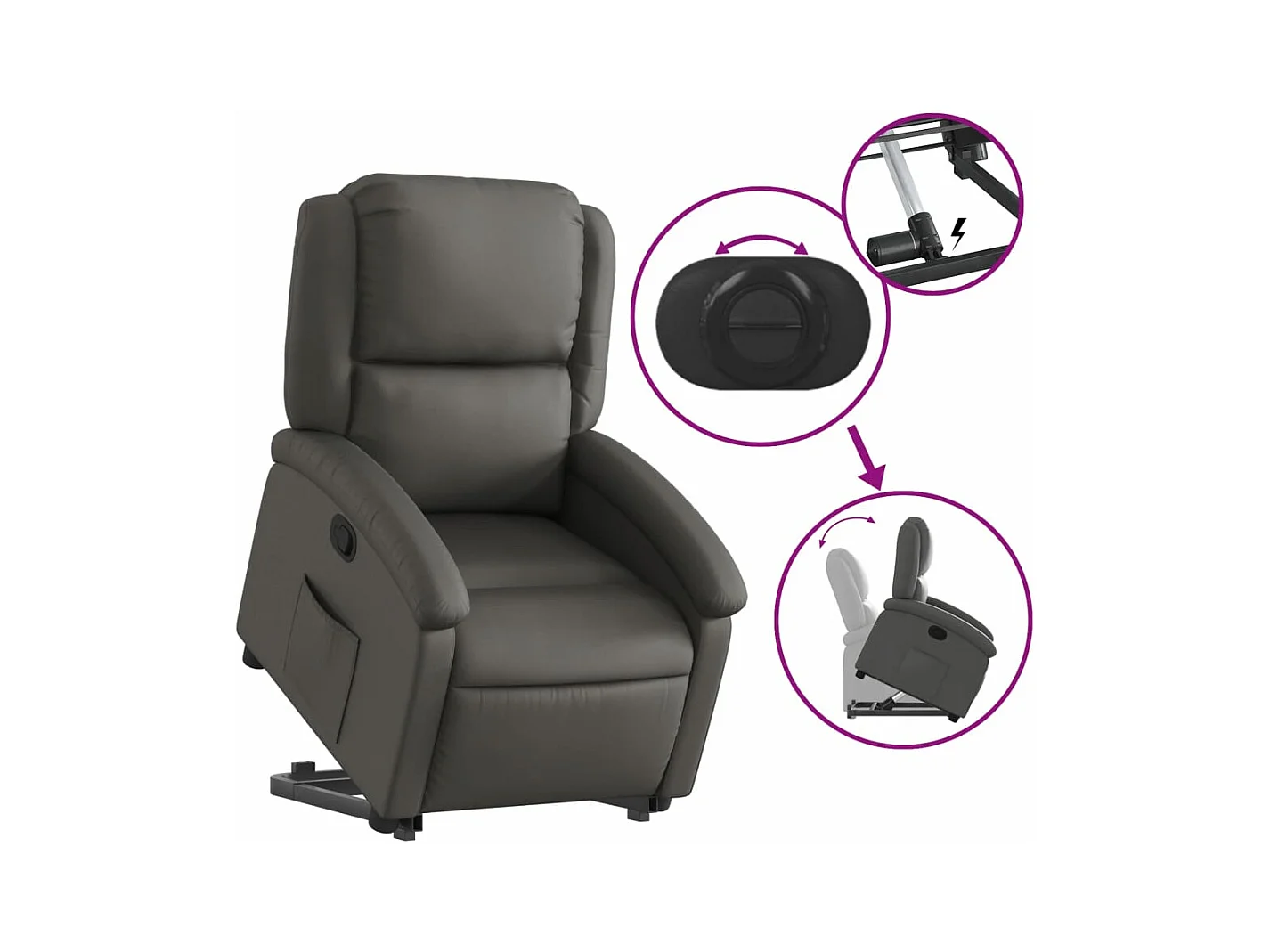 Fauteuil inclinable gris cuir véritable