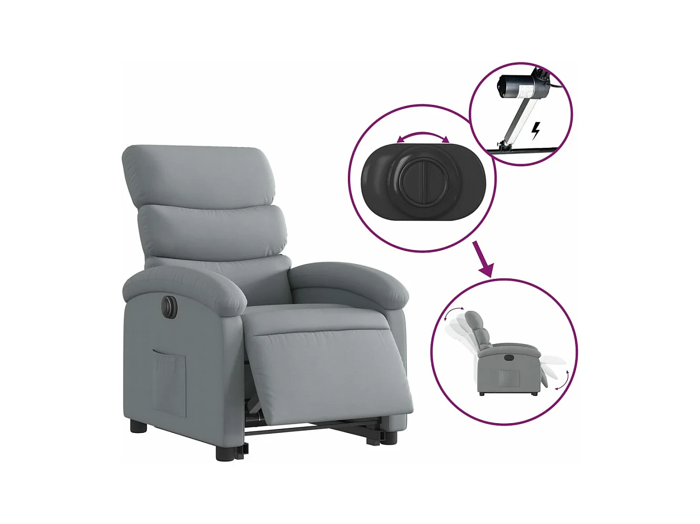 Fauteuil inclinable électrique gris clair tissu