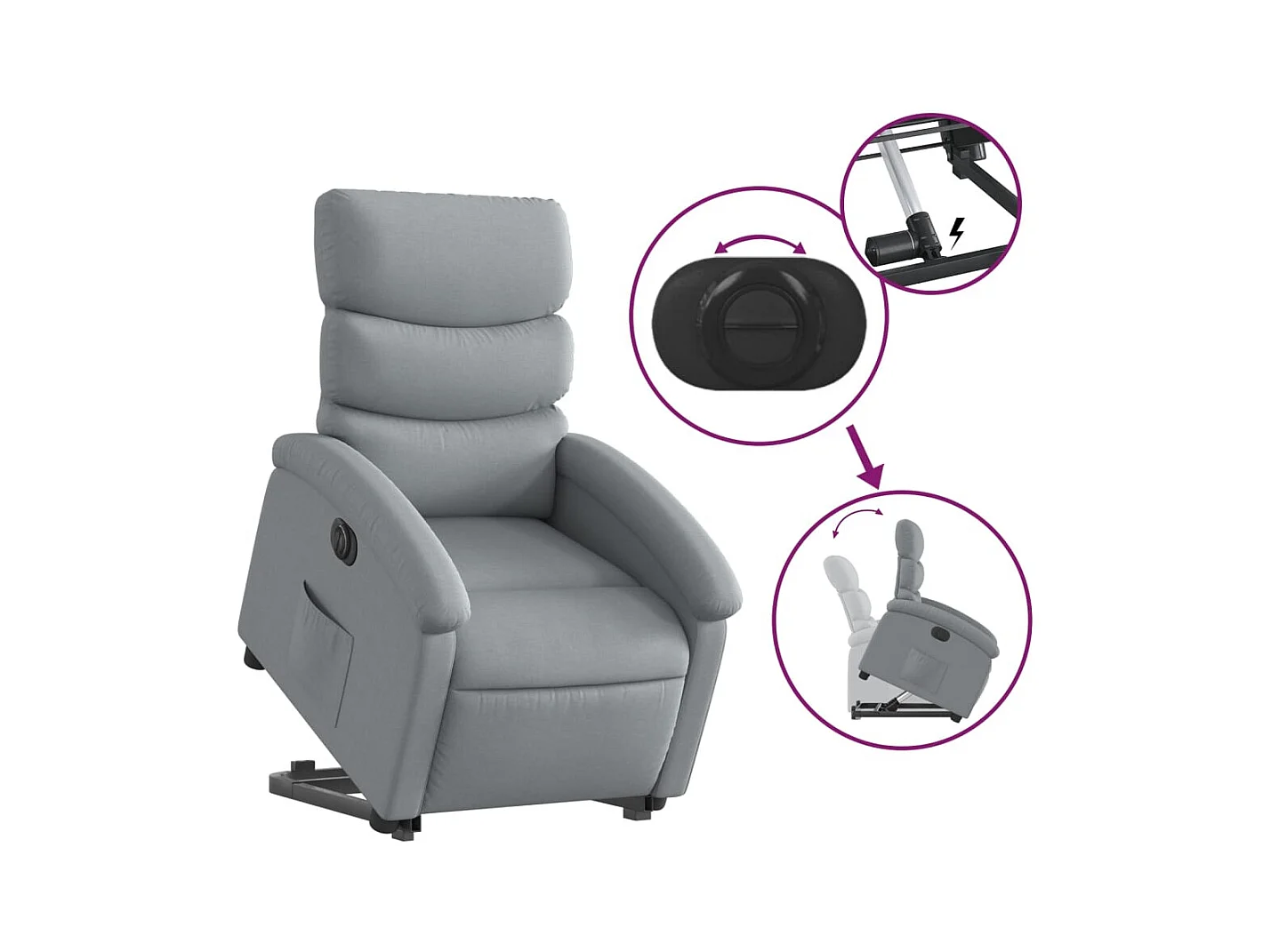 Fauteuil inclinable électrique gris clair tissu