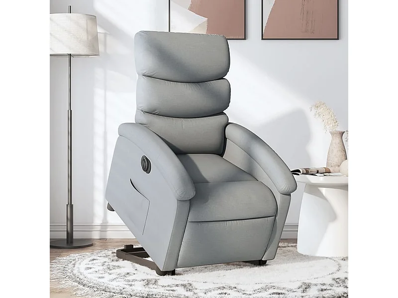Sillón eléctrico reclinable elevable de tela gris claro
