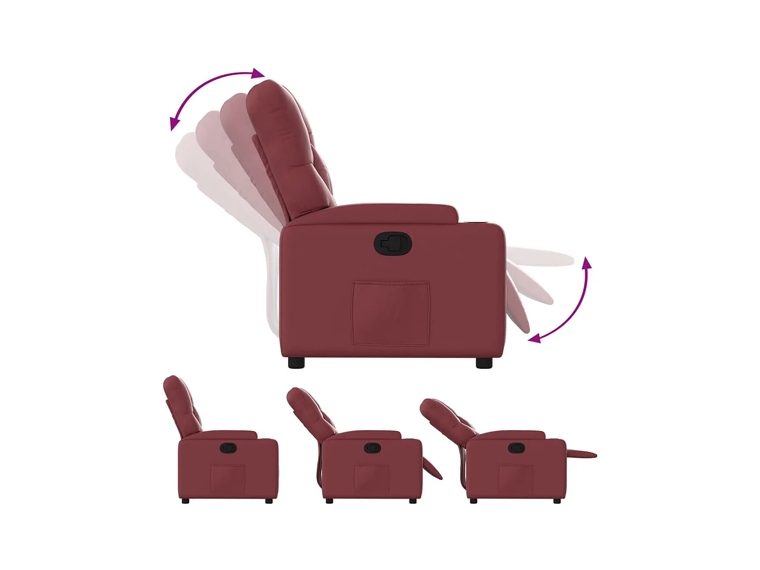 Sillón reclinable de cuero sintético rojo tinto