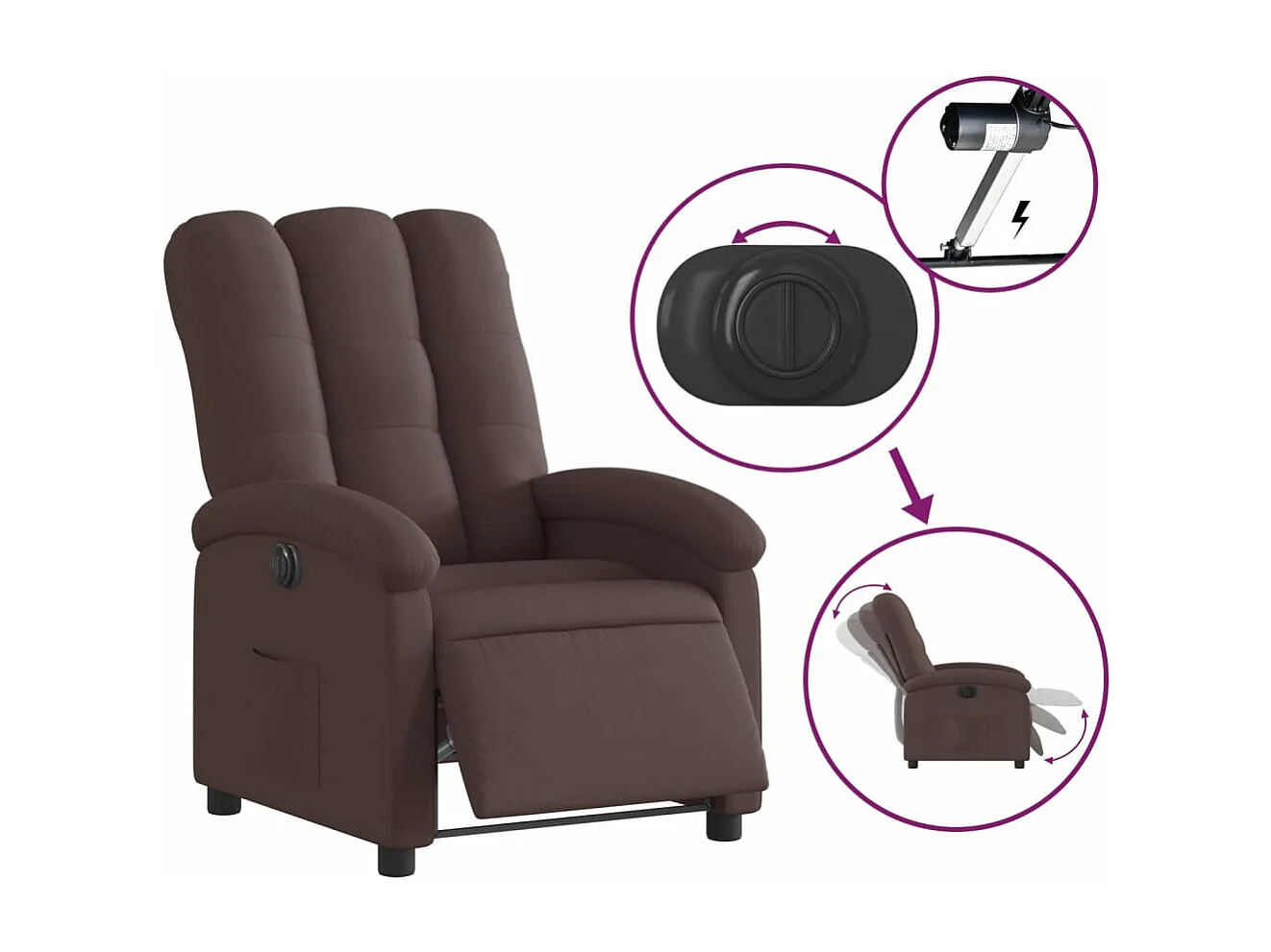 Fauteuil inclinable électrique Marron foncé Tissu
