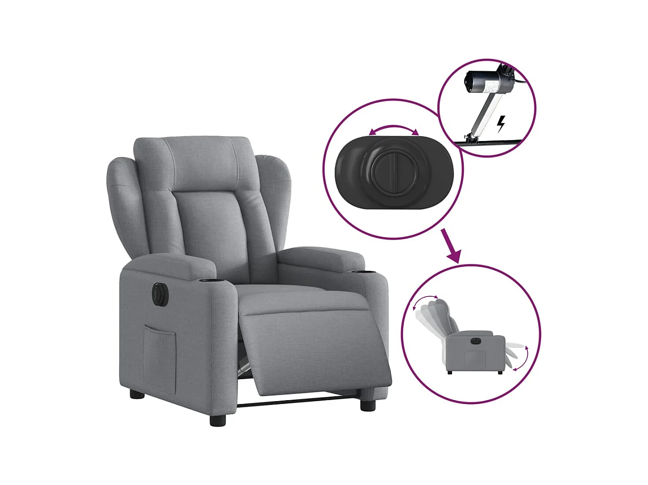 Fauteuil inclinable électrique Gris clair Tissu
